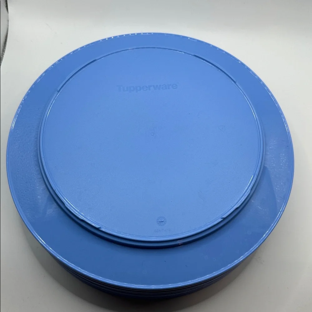 Tupperware Snap Together Picnic Plates 9.75'' Set of 8 Dishes Blue #5547 Camping